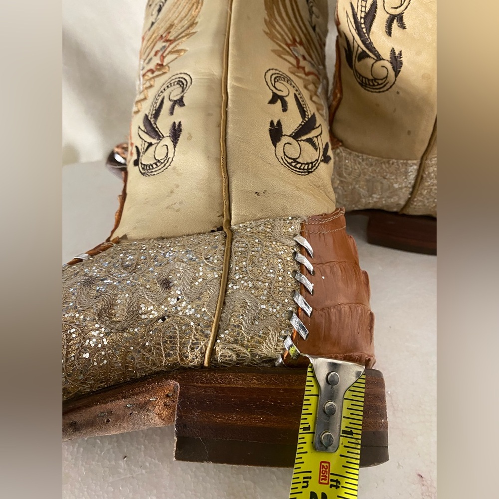 Carreta Men's Cowboy Brown, Cream, and Gold Embroider Glitter Size MEX-26-USA-7. - Picture 10 of 14
